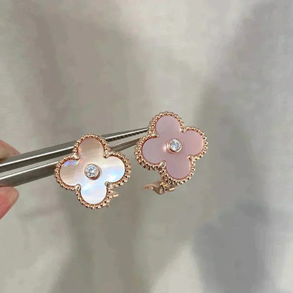 ミロ クローバー ミディアム 1 モチーフ ピンクMOP ダイヤモンド イヤリング