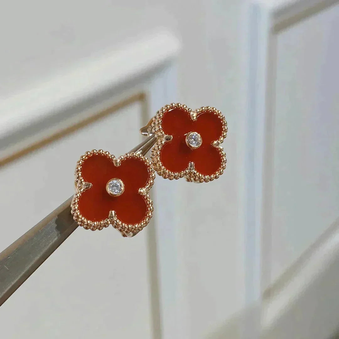 Miro CLOVER MEDIUM 1 MOTIFS CARNELIAN  DIAMOND earrings