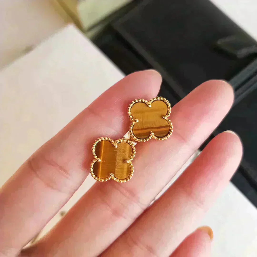 Miro クローバーミディアム 1モチーフ タイガーアイ ピアス