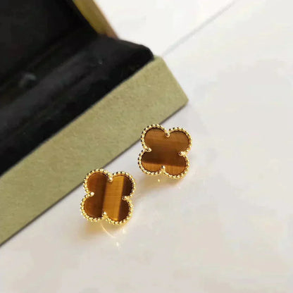 Miro クローバーミディアム 1モチーフ タイガーアイ ピアス