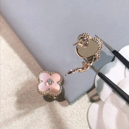 ミロ クローバー ミディアム 1 モチーフ ピンクMOP ダイヤモンド イヤリング