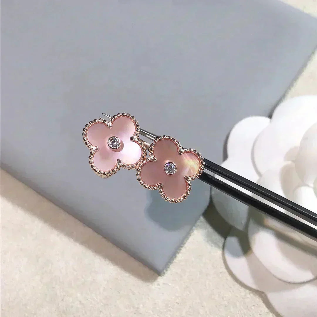 ミロ クローバー ミディアム 1 モチーフ ピンクMOP ダイヤモンド イヤリング