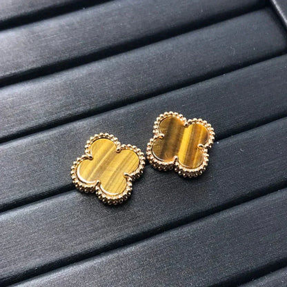 Miro クローバーミディアム 1モチーフ タイガーアイ ピアス