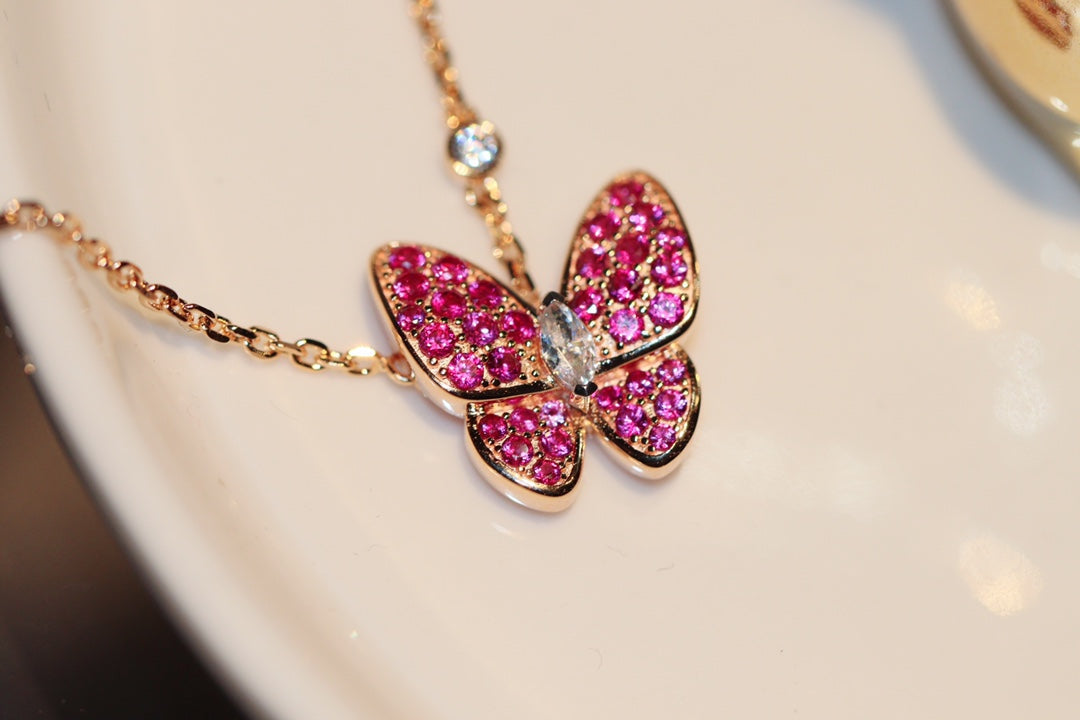 Miro BUTTERFLY RED DIAMOND ROSE GOLD NECKLACE