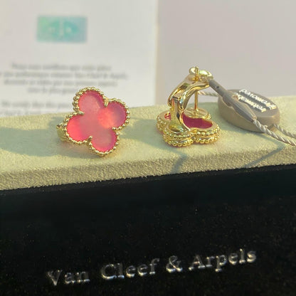 [Miro]NEW CLOVER 15MM PINK ENAMEL STUD EARRINGS