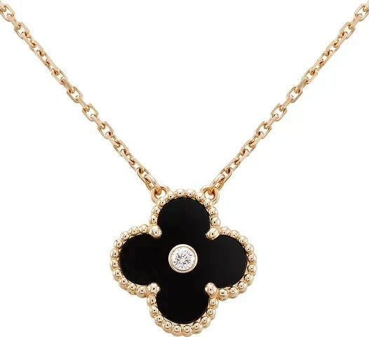 Miro CLOVER 15MM DIAMOND ONYX NECKLACE