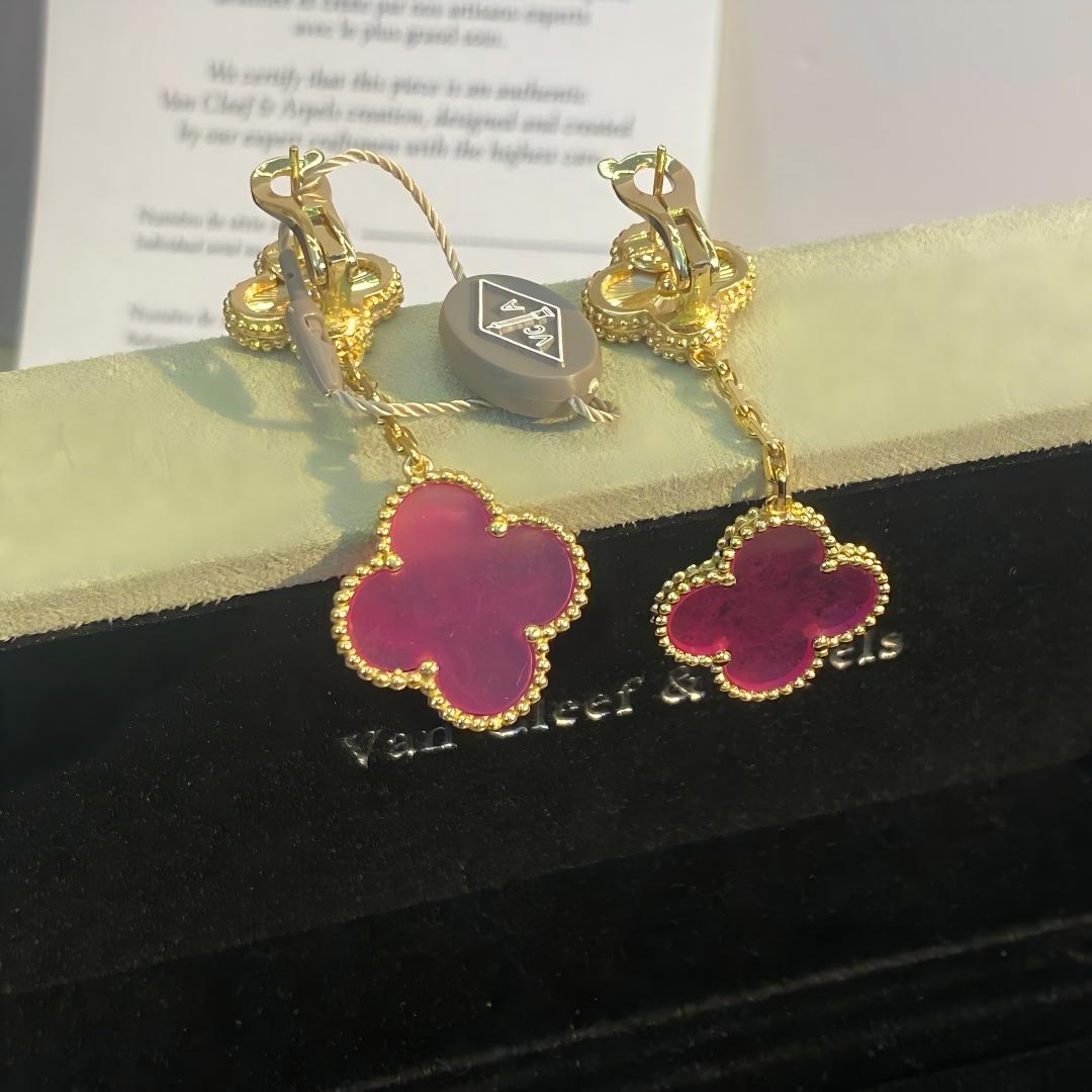 [Miro]NEW CLOVER 2 MOTIF PINK ENAMEL EARRINGS