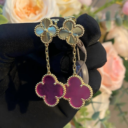 [Miro]NEW CLOVER 2 MOTIF PINK ENAMEL EARRINGS