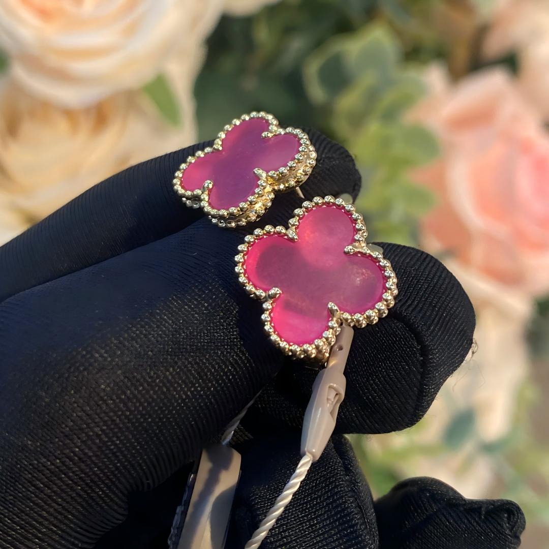 [Miro]NEW CLOVER 15MM PINK ENAMEL STUD EARRINGS