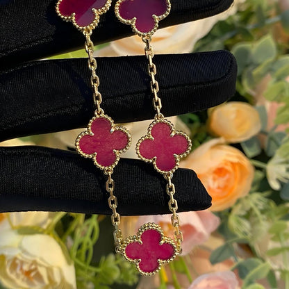 [Miro]NEW CLOVER 5 MOTIFS PINK ENAMEL BRACELET