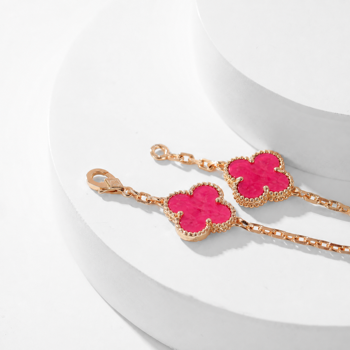 [Miro]NEW CLOVER 10 MOTIFS PINK ENAMEL NECKLACE