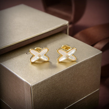 Miro JEUX DE WHITE MOP GOLD DIAMOND EARRINGS