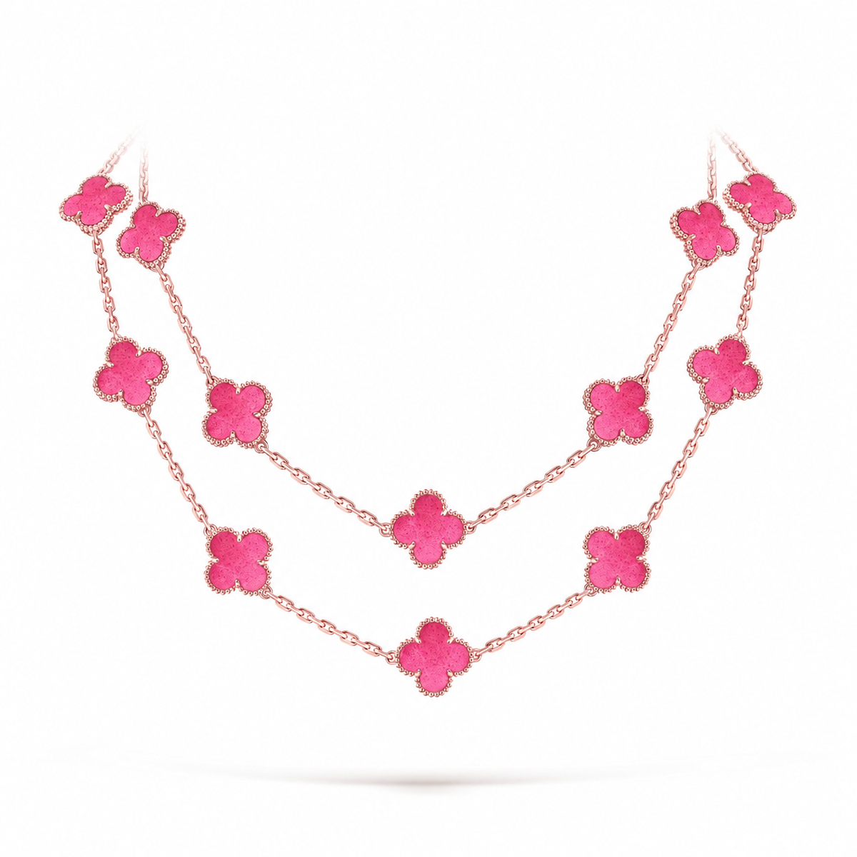 [Miro] NEW CLOVER 20 MOTIFS PINK ENAMEL NECKLACE