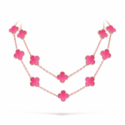 [Miro] NEW CLOVER 20 MOTIFS PINK ENAMEL NECKLACE