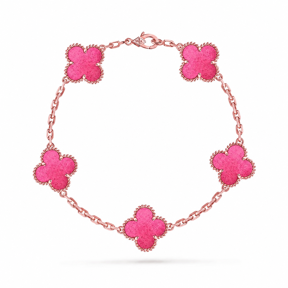 [Miro]NEW CLOVER 5 MOTIFS PINK ENAMEL BRACELET