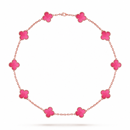 [Miro]NEW CLOVER 10 MOTIFS PINK ENAMEL NECKLACE