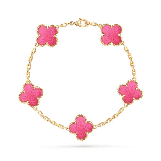 [Miro]NEW CLOVER 5 MOTIFS PINK ENAMEL BRACELET