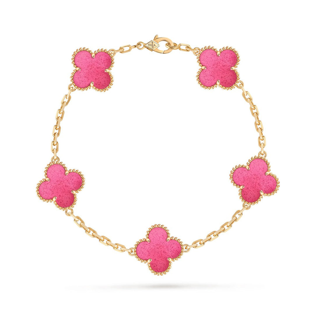 [Miro]NEW CLOVER 5 MOTIFS PINK ENAMEL BRACELET