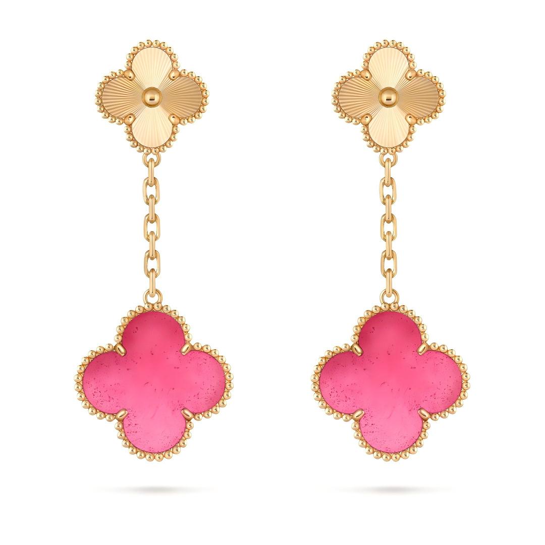 [Miro]NEW CLOVER 2 MOTIF PINK ENAMEL EARRINGS