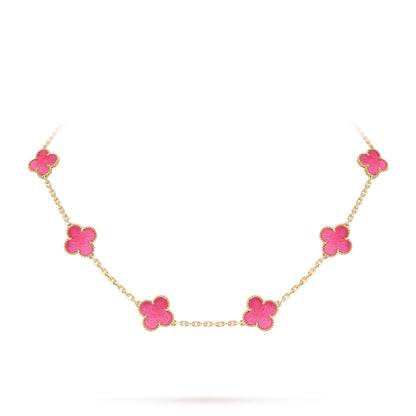 [Miro]NEW CLOVER 10 MOTIFS PINK ENAMEL NECKLACE