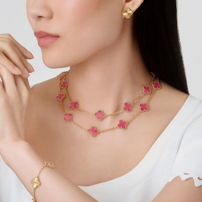 [Miro] NEW CLOVER 20 MOTIFS PINK ENAMEL NECKLACE