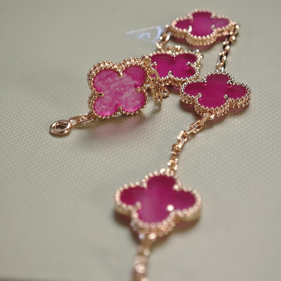 [Miro]NEW CLOVER 5 MOTIFS PINK ENAMEL BRACELET